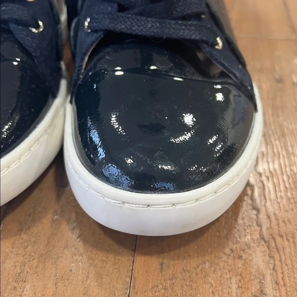 Jacadi navy patent leather high top sneakers girls 31 US 13 scalloped detail